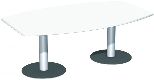 Konferenztisch Tellerfuß, Faßform, 200x80-1200cm, Weiß