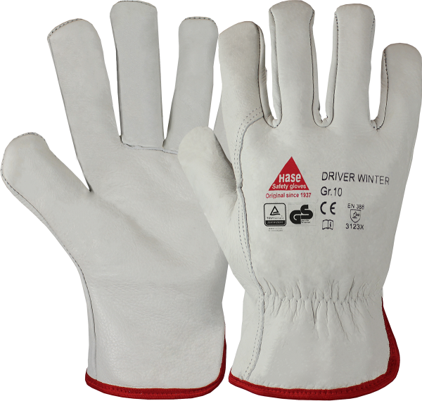 12 Paar - DRIVER-WINTER, 5 Finger -Sicherheits-Handschuhe aus Vollleder
