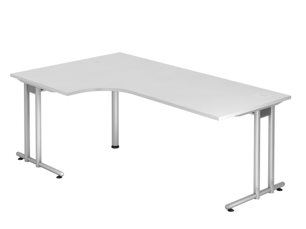 Winkeltisch NS82 C-Fuß 200x120cm 90° Weiß Gestellfarbe: Silber