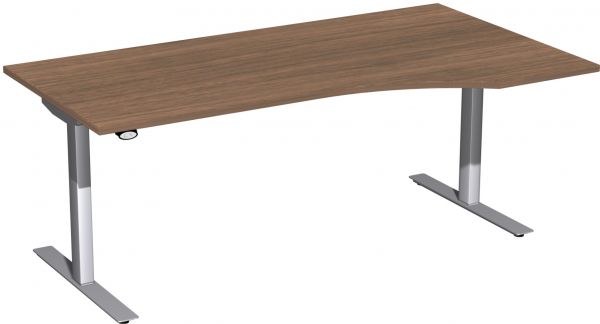 Elektro-Hubtisch rechts, höhenverstellbar, 180x100cm, Nussbaum / Silber