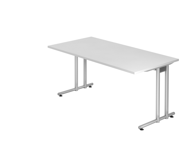 Schreibtisch NS16 C-Fuß 160x80cm Weiß Gestellfarbe: Silber
