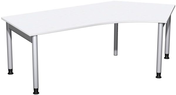 Schreibtisch 135° rechts, höhenverstellbar, 216x113cm, Weiß / Silber