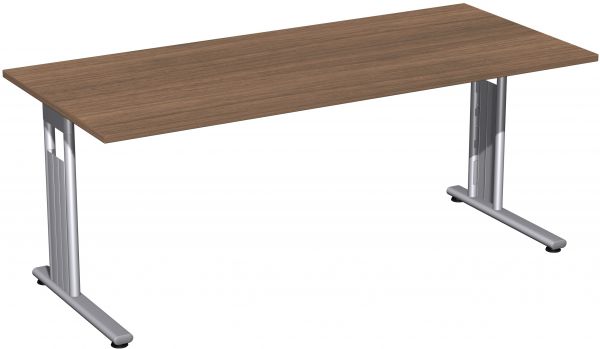 Schreibtisch, 180x80cm, Nussbaum / Silber