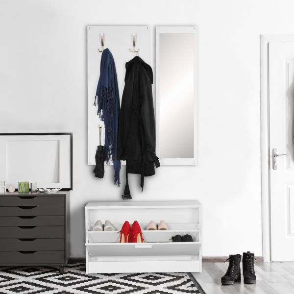 Wand-Garderobe JANA mit Spiegel & Schuhschrank, Spanplatte weiß