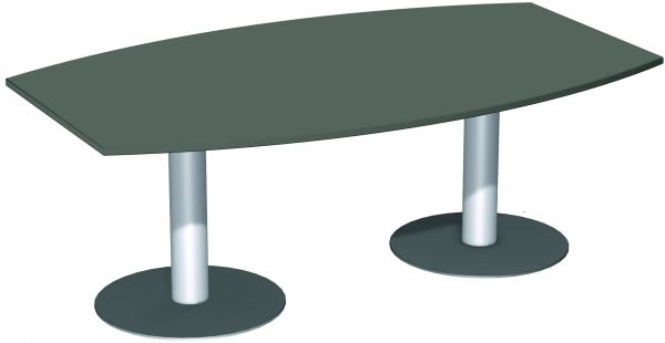 Konferenztisch Tellerfuß, Faßform, 200x80-120cm, Graphit