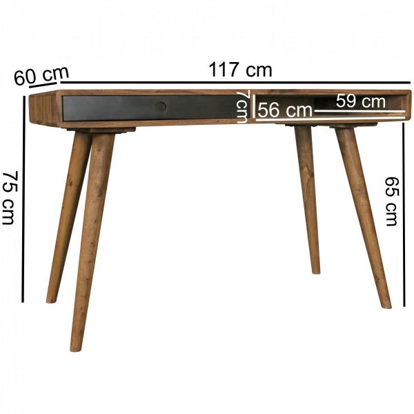 Schreibtisch REPA schwarz 120 x 60 x 75 cm Massiv Holz Laptoptisch Sheesham Natur | Landhaus-Stil Ar