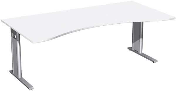 Schreibtisch, Ergonomieform, höhenverstellbar, 200x100cm, Weiß / Silber