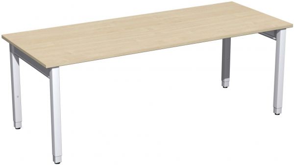 Schreibtisch höhenverstellbar, 200x80x68-86cm, Ahorn / Silber