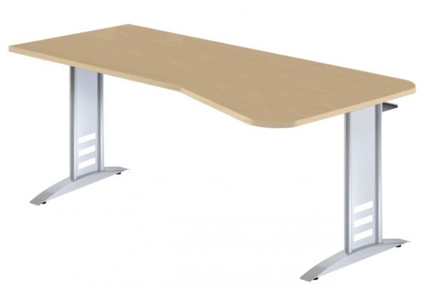 Schreibtisch Tec-Art, 195x100/80x68-82cm, C-Fuß Gestell, Buche / Silber