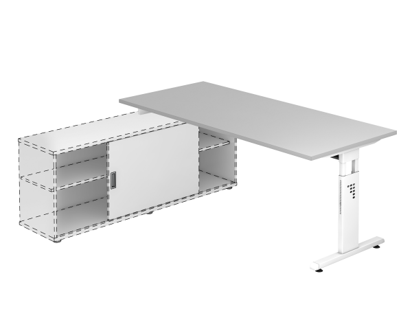 Anbauschreibtisch T-Fuß 180x80cm Grau / Weiß