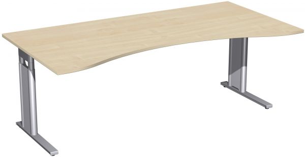 Schreibtisch, Ergonomieform, höhenverstellbar, 200x100cm, Ahorn / Silber