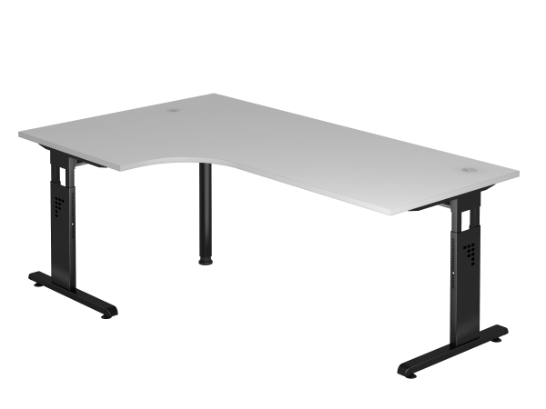 Winkeltisch OS82 C-Fuß 200x120cm 90° Grau Gestellfarbe: Schwarz