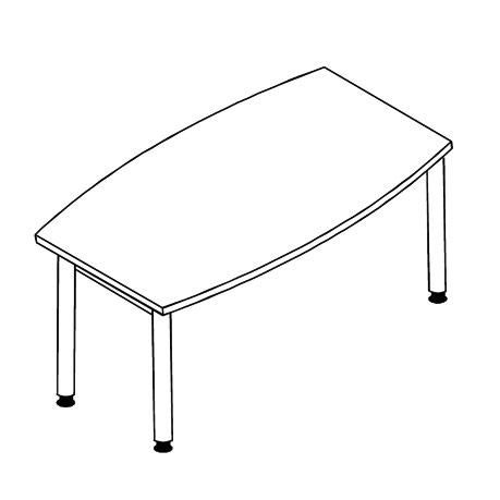 Konferenztisch MODUL, Bootsform 220x80/100x74,5 cm, Weiß / Alusilber