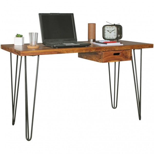 Schreibtisch BAGLI braun 130 x 60 x 76 cm Massiv Holz Laptoptisch Sheesham Natur | Landhaus-Stil Arb