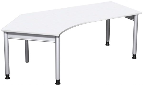 Schreibtisch 135° links, höhenverstellbar, 216x113cm, Weiß / Silber