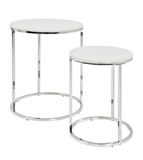 2-Satz-Tisch, Chrom - weiß, Stahl, MDF, Ø 40/50cm