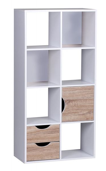 Sonoma Bücherregal mit Schubladen und Tür, Weiß Eiche