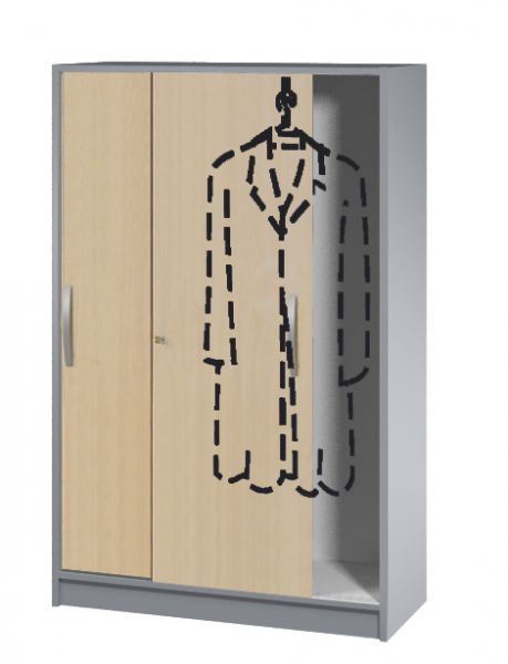 Schiebetürenschrank mit Garderobe rechts 4 OH, tec-art, 100x42x156cm, Buche / Silber