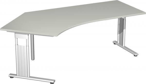 Schreibtisch 135° links, höhenverstellbar, 216x113cm, Lichtgrau / Silber