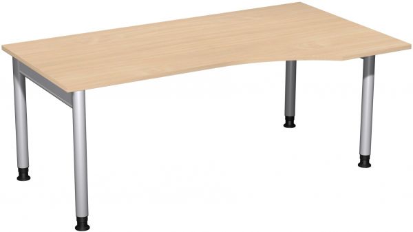 PC-Schreibtisch rechts, höhenverstellbar, 180x100cm, Buche / Silber