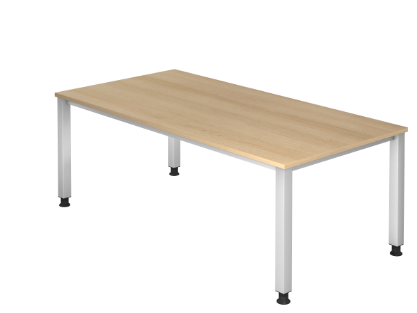 Schreibtisch QS2E 4-Fuß eckig 200x100cm Eiche Gestellfarbe: Silber