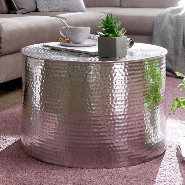 Couchtisch RAHI rund, Aluminium Silber, 61x40,5x61 cm