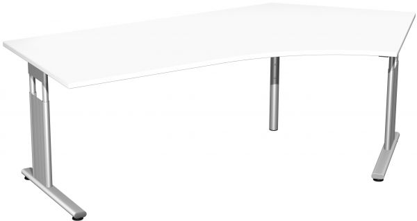 Schreibtisch 135° rechts, höhenverstellbar, 216x113cm, Weiß / Silber