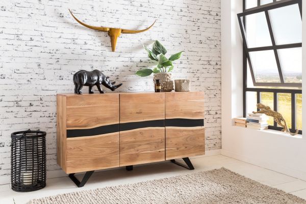 Sideboard SATARA 148 x 85 x 43 cm, Massiv-Holz Akazie Natur Baumkante