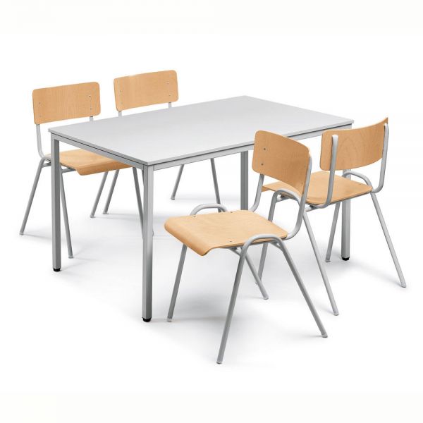 SET, 1 Tisch, 4 Stapelstühle Holz Tisch 120x60x72 cm