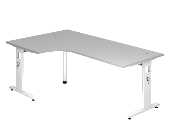 Winkeltisch OS82 C-Fuß 200x120cm 90° Grau Gestellfarbe: Weiß