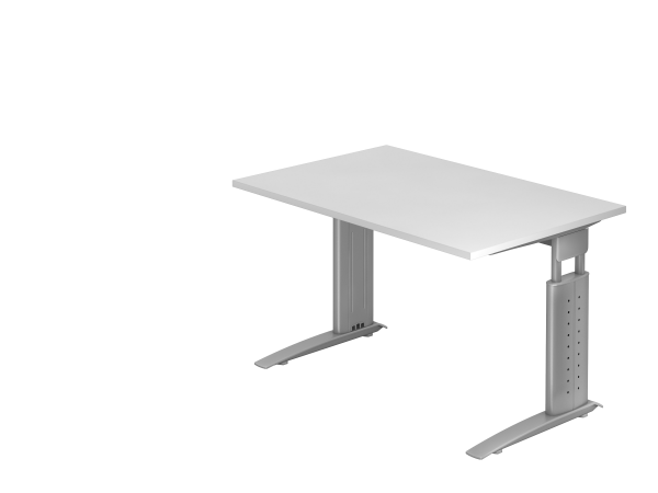Schreibtisch US12 C-Fuß 120x80cm Weiß Gestellfarbe: Silber