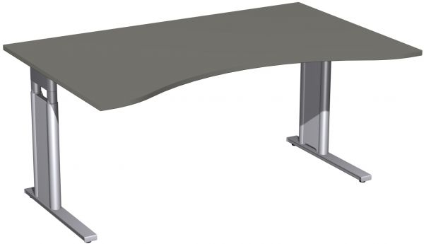 Schreibtisch, Ergonomieform, höhenverstellbar, 160x100cm, Graphit / Silber