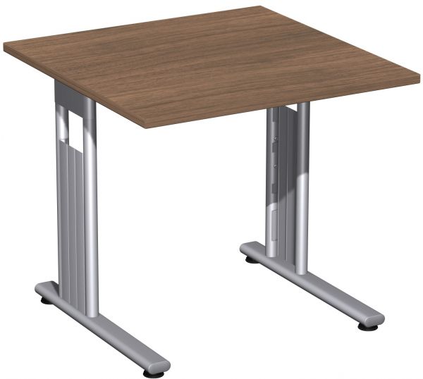 Schreibtisch, 80x80cm, Nussbaum / Silber