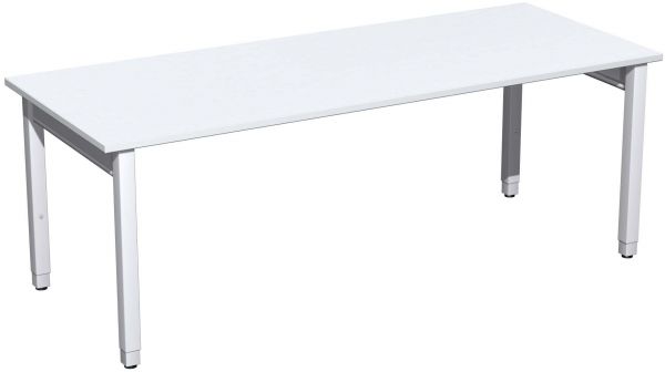 Schreibtisch höhenverstellbar, 200x80x68-86cm, Weiß / Silber