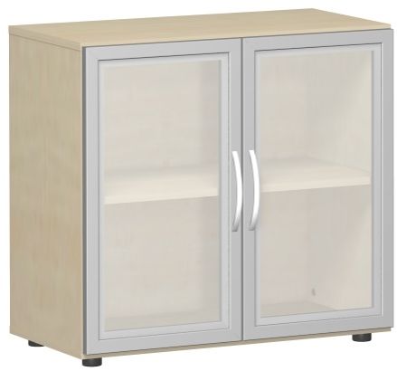 Flügeltürenschrank mit satinierten Glastüren im Holzrahmen, 80x42x75cm, Ahorn