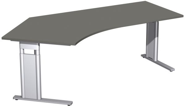 Schreibtisch 135° links, höhenverstellbar, 216x113cm, Graphit Silber