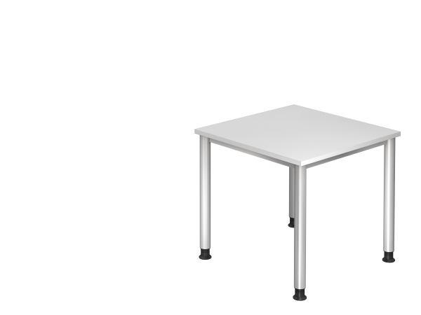 Schreibtisch HS08 4-Fuß rund 80x80cm Weiß Gestellfarbe: Silber