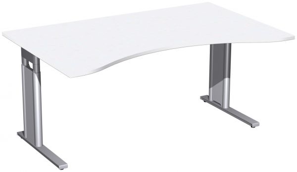 Schreibtisch, Ergonomieform, höhenverstellbar, 160x100cm, Weiß / Silber