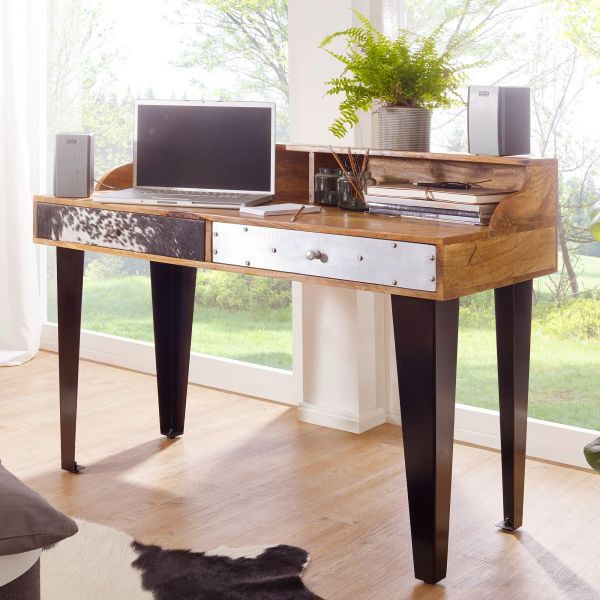 Schreibtisch NEPAL, Massivholz, natur/schwarz, 120x54x90 cm