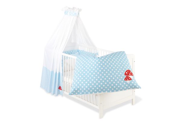 Textile Ausstattung für Kinderbetten 'Glückspilz', hellblau, 4-tlg.