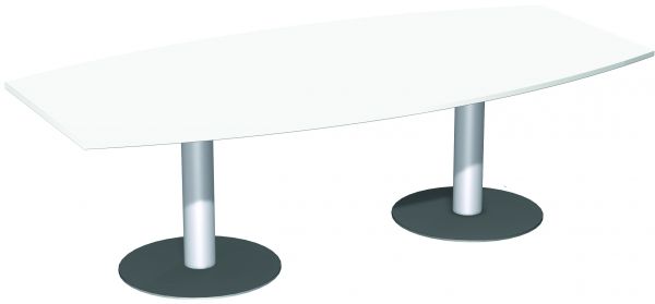 Konferenztisch Tellerfuß, Faßform, 240x80-120cm, Weiß