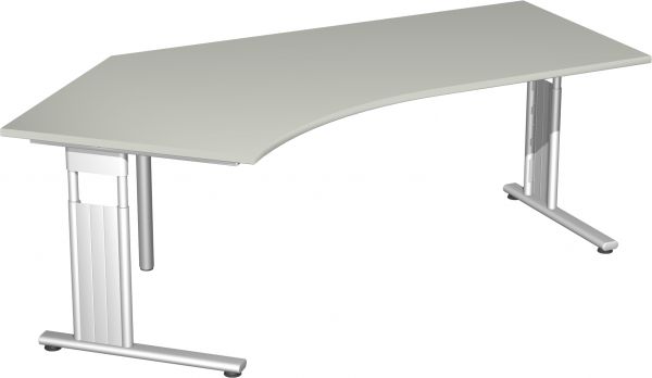 Schreibtisch 135° links, 216,6x113cm, Lichtgrau / Silber