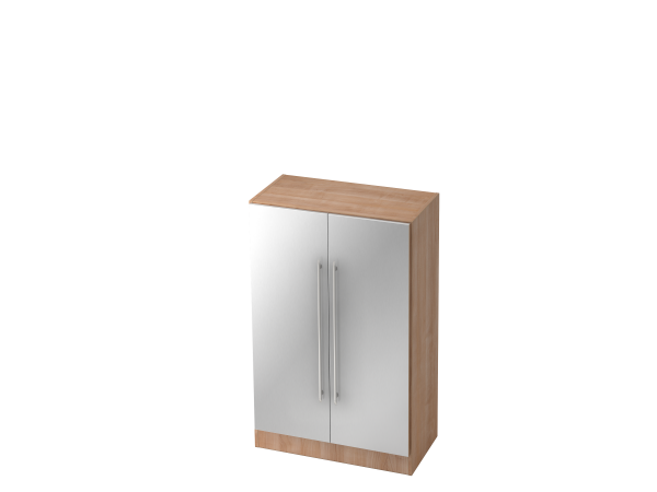 Schrank 3 Ordnerhöhen mit Sockel RE Nussbaum / Silber