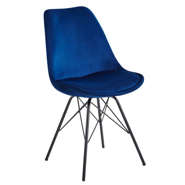 Esszimmerstuhl 2er Set Samt Blau Küchenstuhl mit schwarzen Beinen | Schalenstuhl Skandinavisches Des