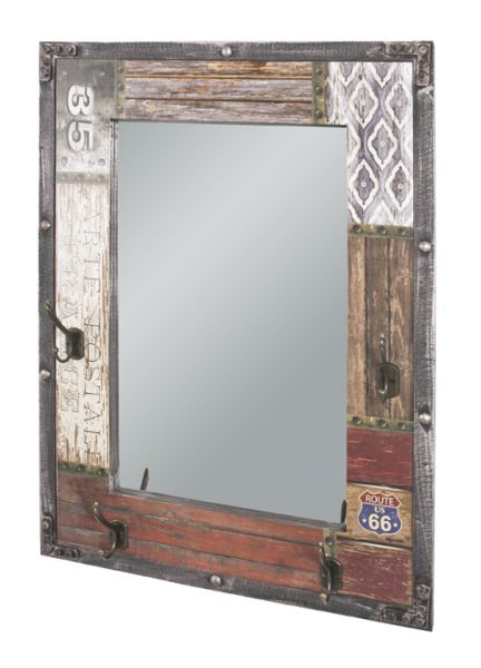 Wandgarderobe und Wandspiegel, vintage, MDF, Metall, 55x8x75cm