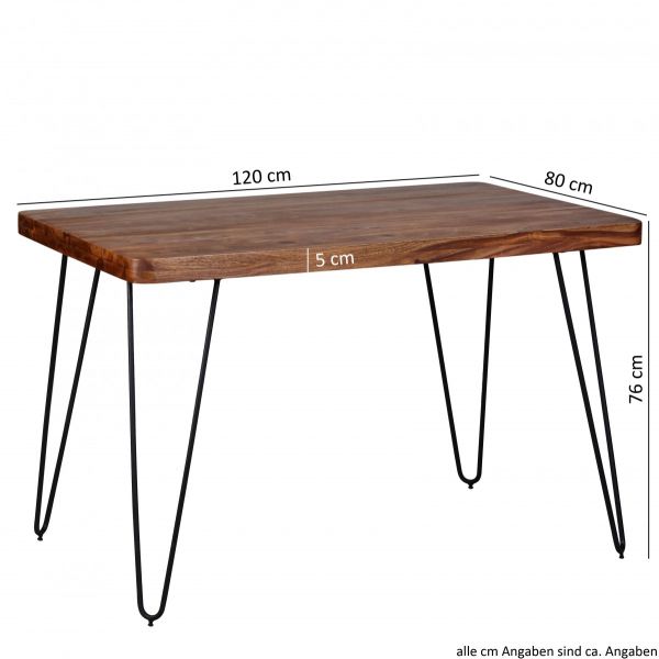 Sheesham Esstisch, Esszimmer-Tisch, 120 cm, Massivholz
