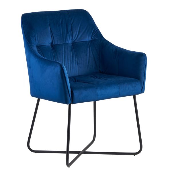 Esszimmerstuhl Samt Blau Küchenstuhl mit Schwarzen Beinen | Schalenstuhl Stoff / Metall | Design Pol