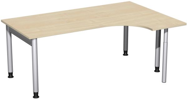 PC-Schreibtisch rechts, höhenverstellbar, 180x120cm, Ahorn / Silber