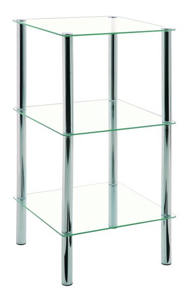 Regal, Chrom, Stahl, Glas, 39x39x77cm