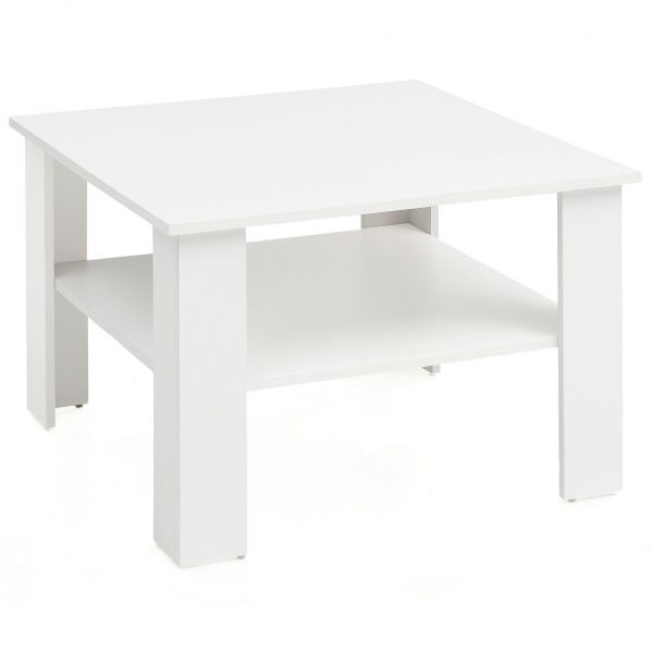 Couchtisch Design Holztisch mit Ablage Weiß 60x42x60 cm